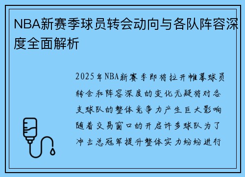 NBA新赛季球员转会动向与各队阵容深度全面解析